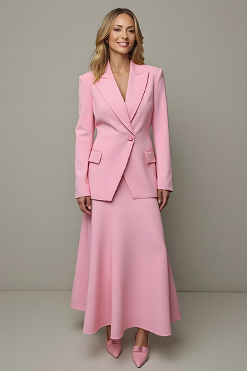 Peak Lapel 2 Piece One Button Pink Business Suit
